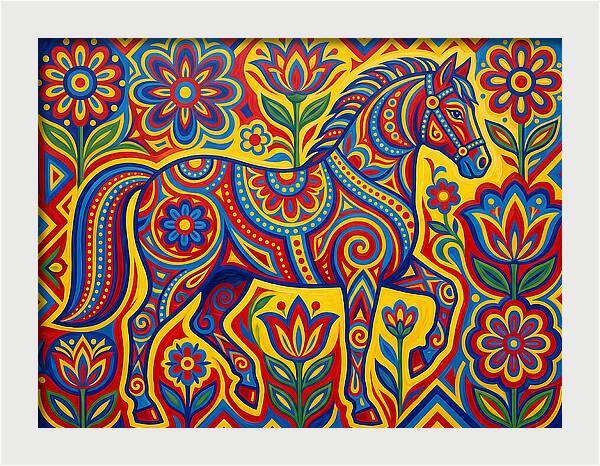 Colorful Horse Among Floral Patterns