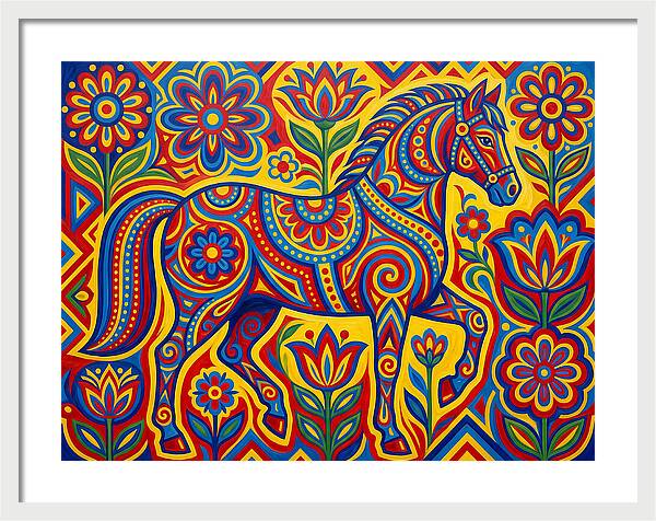 Colorful Horse Among Floral Patterns
