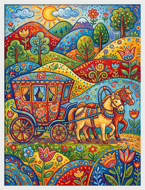Colorful Horse Carriage Scene