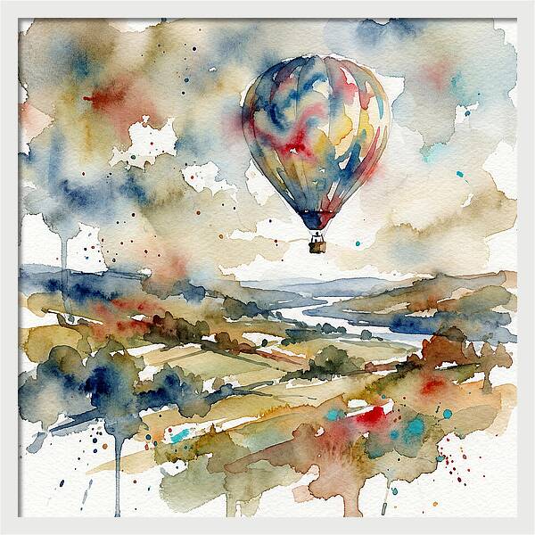 Colorful Hot Air Balloon Over Fields