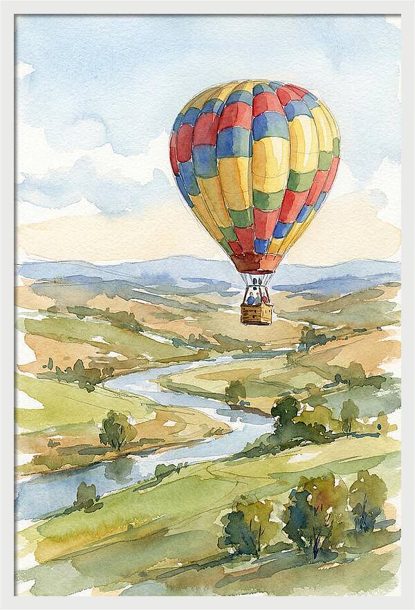 Colorful Hot Air Balloon Over Landscape