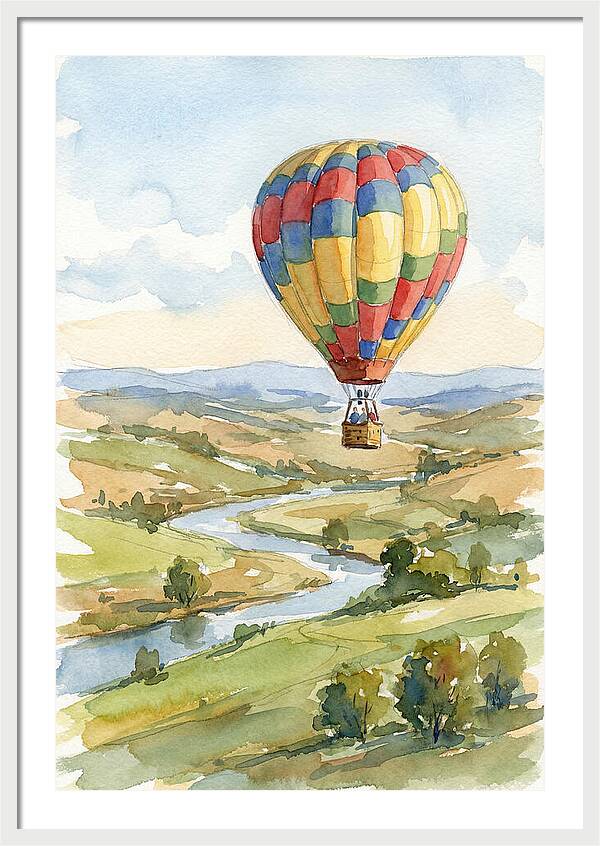Colorful Hot Air Balloon Over Landscape