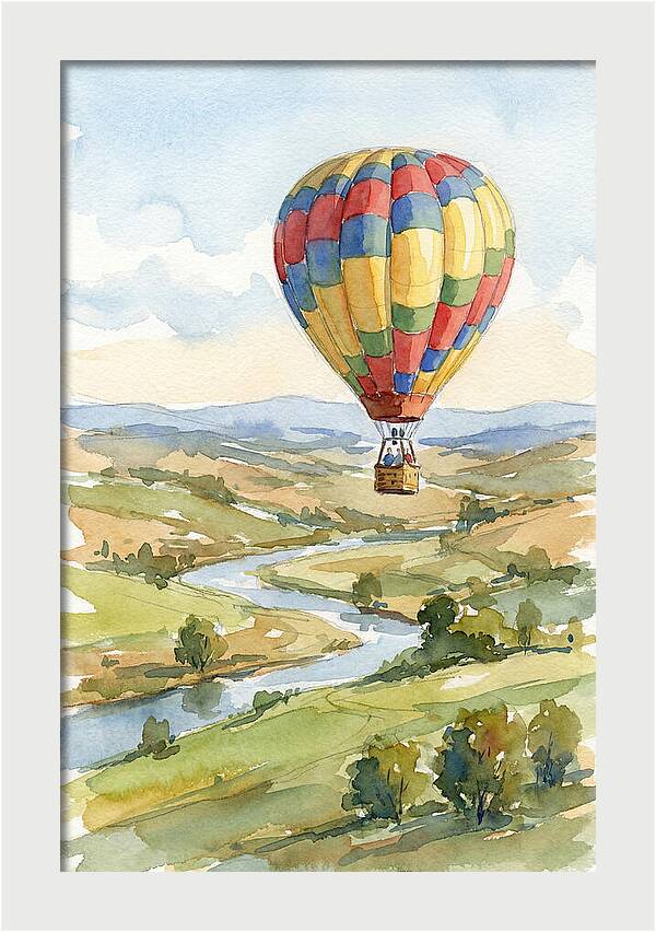 Colorful Hot Air Balloon Over Landscape