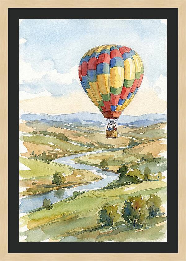 Colorful Hot Air Balloon Over Landscape