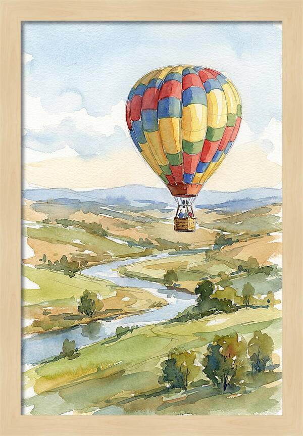 Colorful Hot Air Balloon Over Landscape