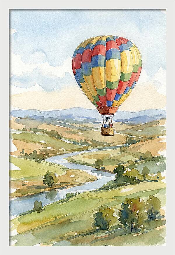 Colorful Hot Air Balloon Over Landscape