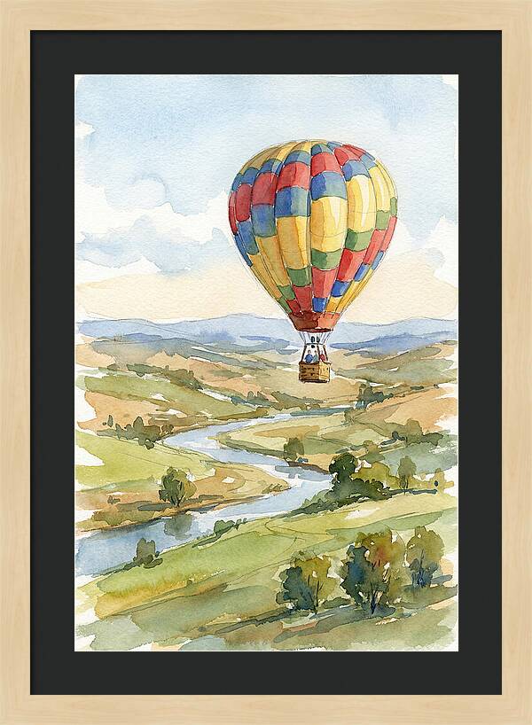 Colorful Hot Air Balloon Over Landscape