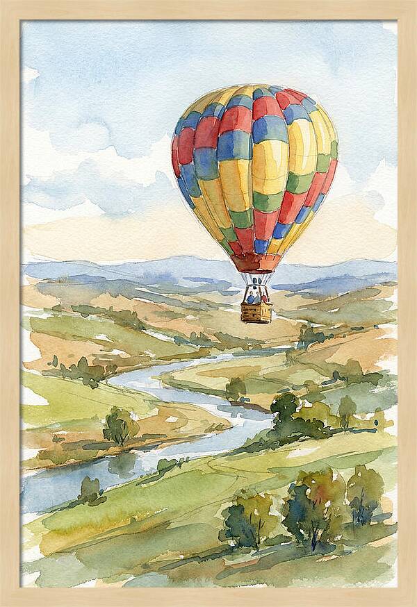 Colorful Hot Air Balloon Over Landscape