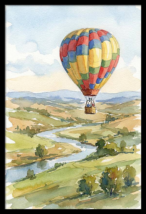 Colorful Hot Air Balloon Over Landscape