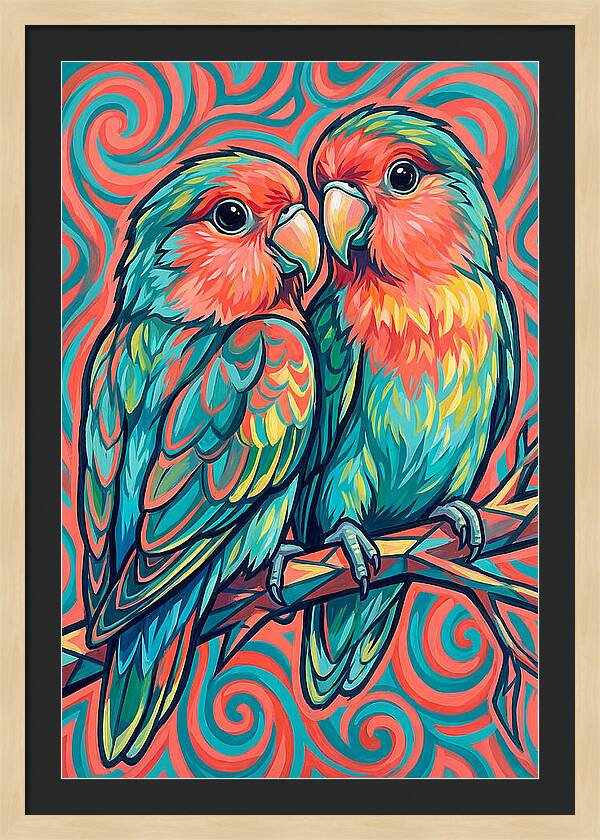 Colorful Lovebirds In Harmony