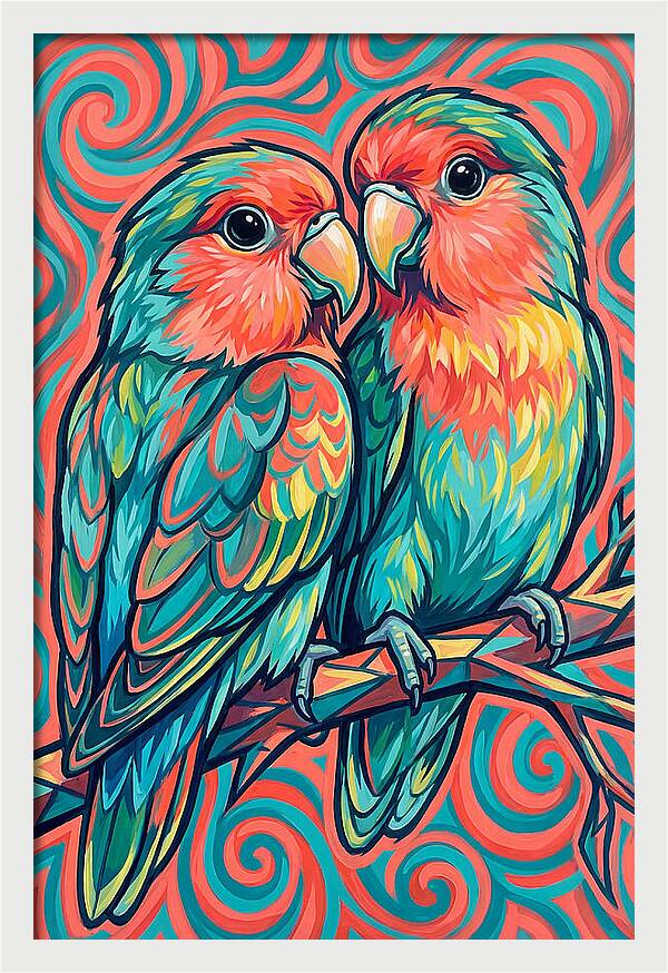 Colorful Lovebirds In Harmony