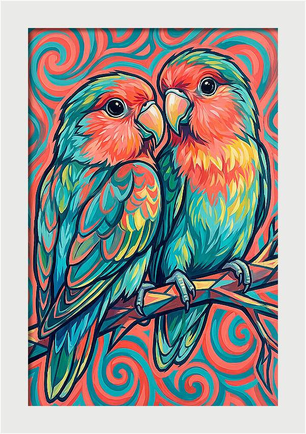 Colorful Lovebirds In Harmony