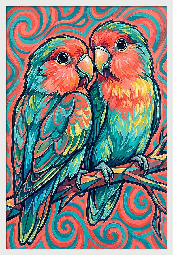 Colorful Lovebirds In Harmony