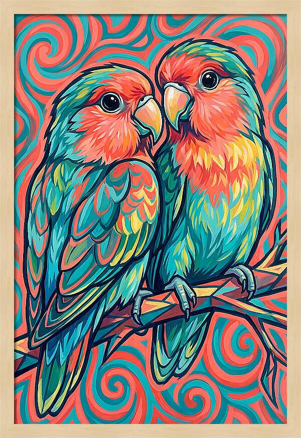 Colorful Lovebirds In Harmony