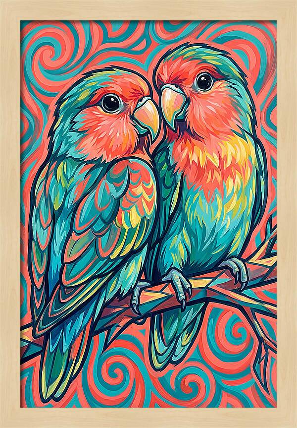 Colorful Lovebirds In Harmony