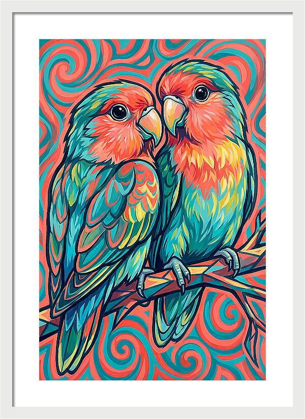 Colorful Lovebirds In Harmony