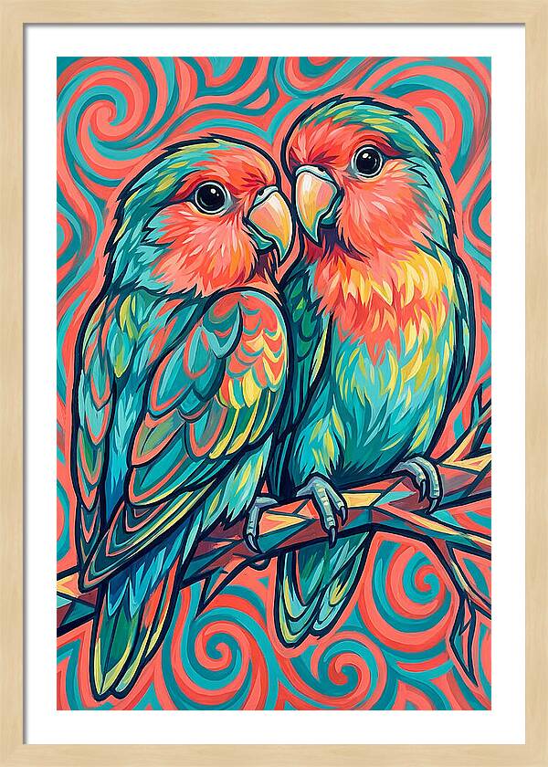 Colorful Lovebirds In Harmony