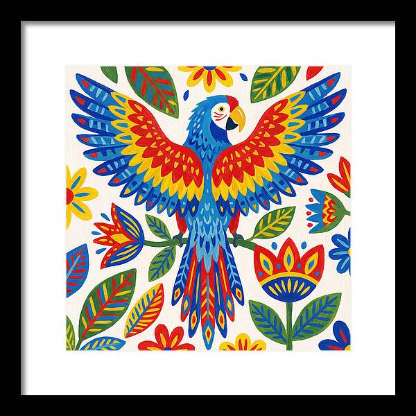 Colorful Macaw Among Flowers