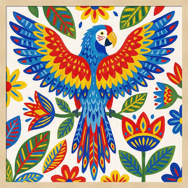 Colorful Macaw Among Flowers