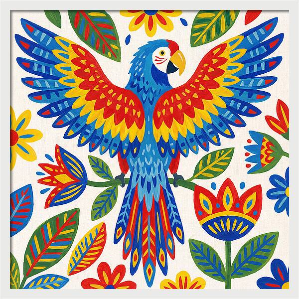 Colorful Macaw Among Flowers
