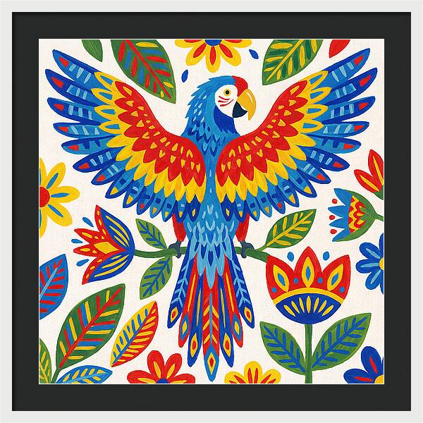 Colorful Macaw Among Flowers