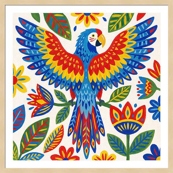 Colorful Macaw Among Flowers