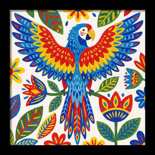 Colorful Macaw Among Flowers