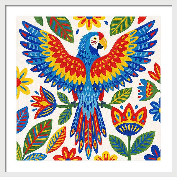 Colorful Macaw Among Flowers