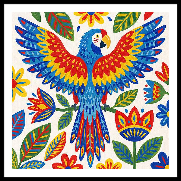 Colorful Macaw Among Flowers