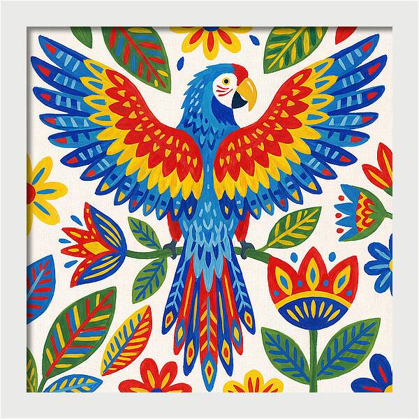 Colorful Macaw Among Flowers