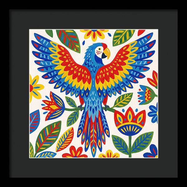 Colorful Macaw Among Flowers