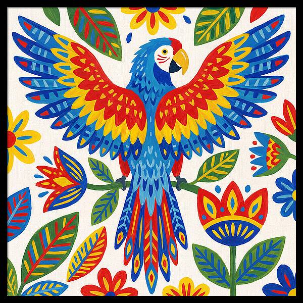 Colorful Macaw Among Flowers