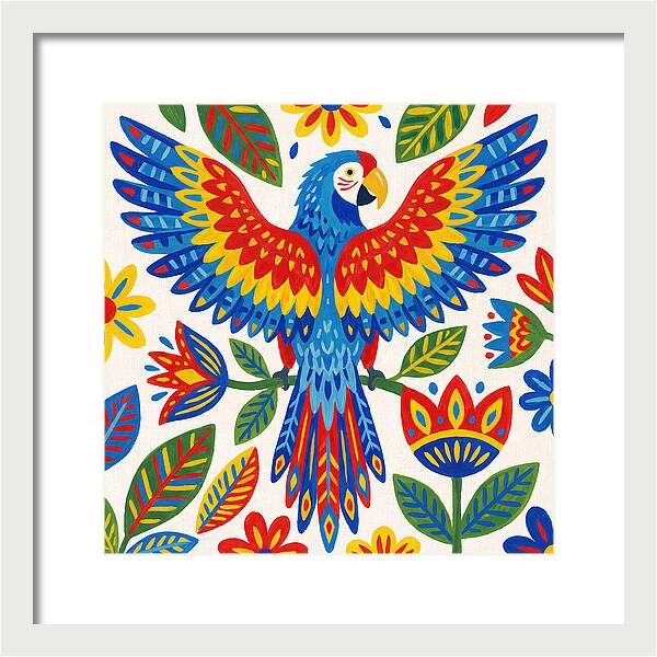 Colorful Macaw Among Flowers