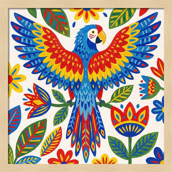 Colorful Macaw Among Flowers