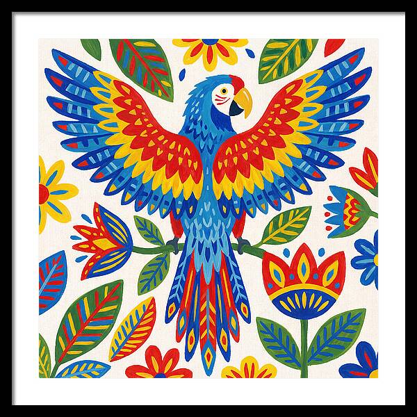 Colorful Macaw Among Flowers