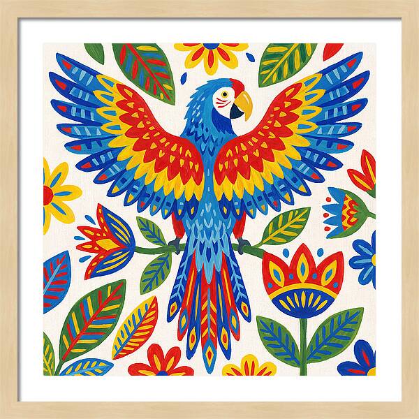 Colorful Macaw Among Flowers