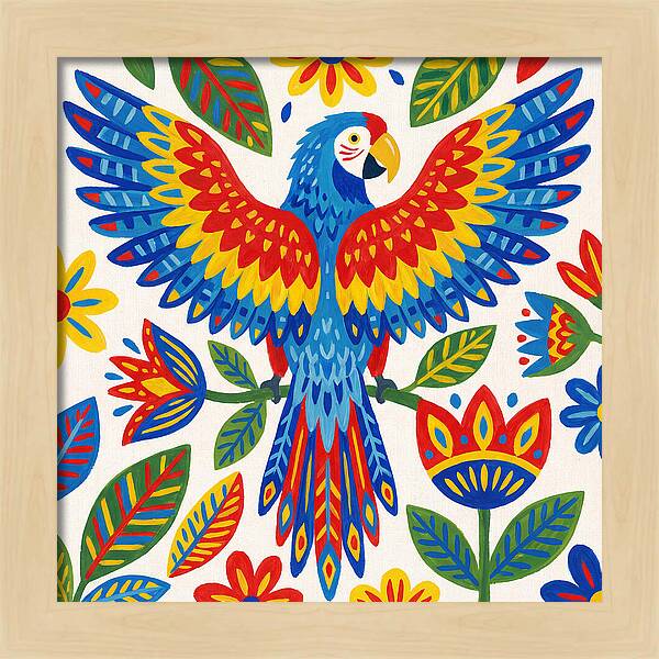 Colorful Macaw Among Flowers