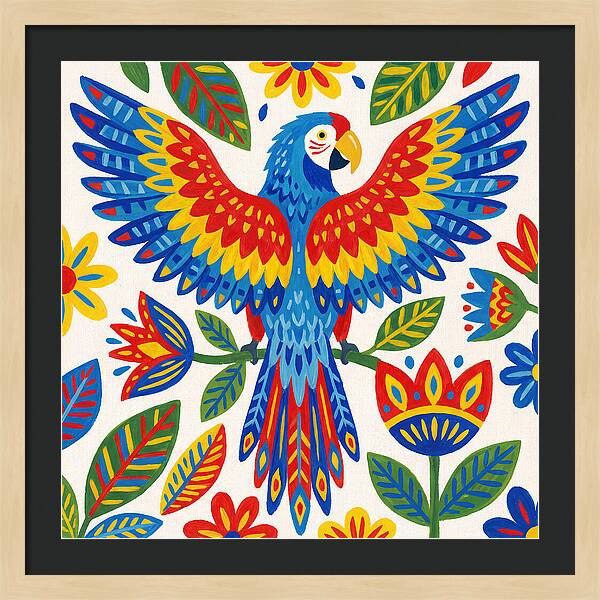 Colorful Macaw Among Flowers
