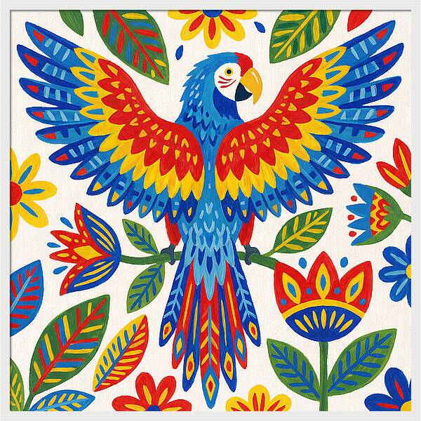 Colorful Macaw Among Flowers