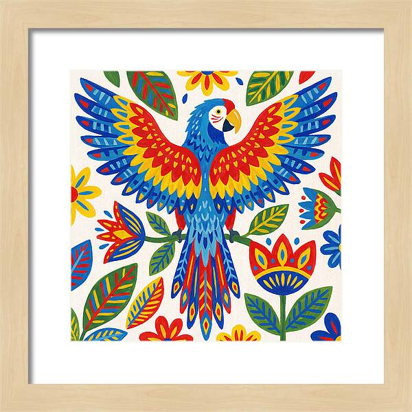 Colorful Macaw Among Flowers
