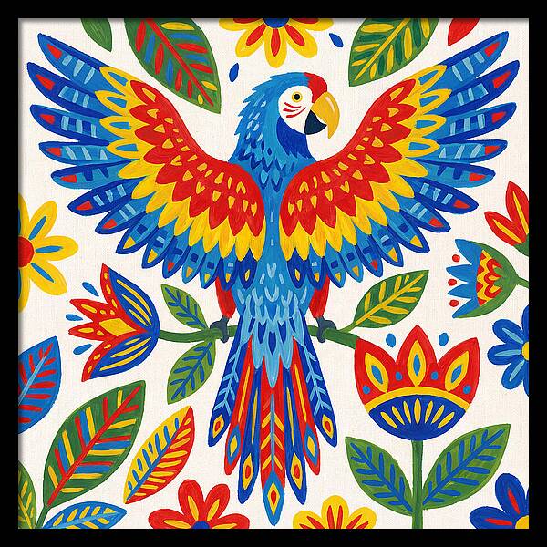 Colorful Macaw Among Flowers