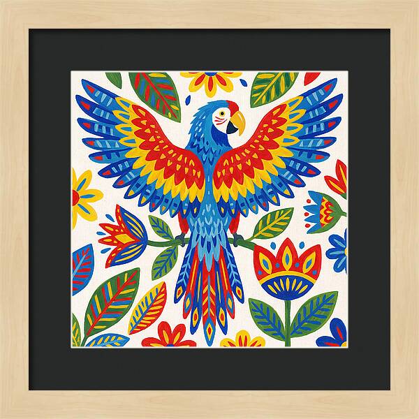 Colorful Macaw Among Flowers