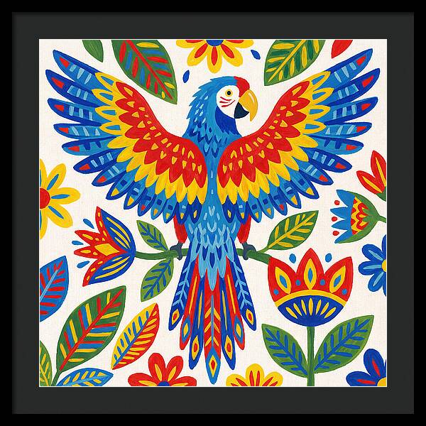 Colorful Macaw Among Flowers