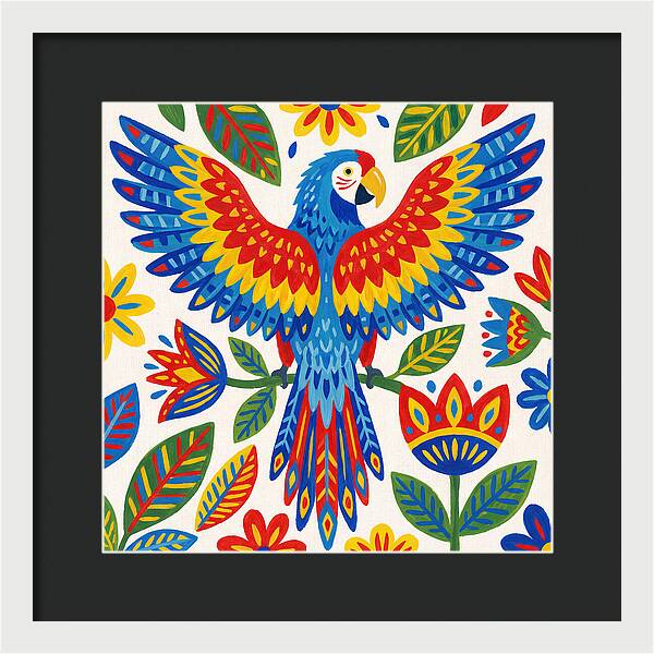 Colorful Macaw Among Flowers