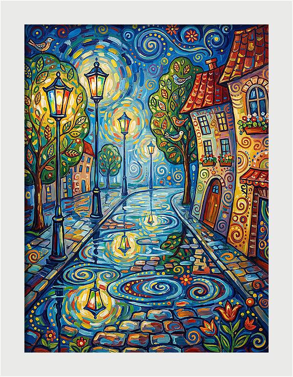 Colorful Nighttime Street Scene