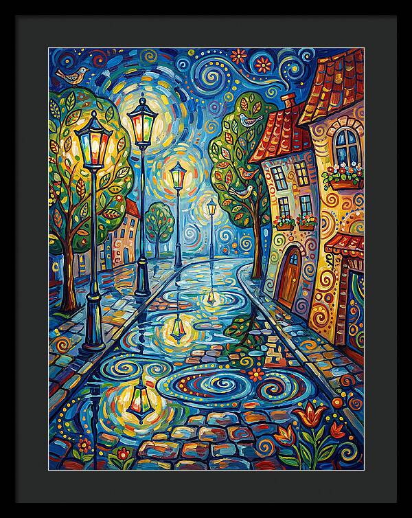 Colorful Nighttime Street Scene