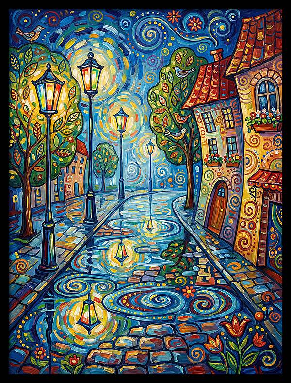 Colorful Nighttime Street Scene