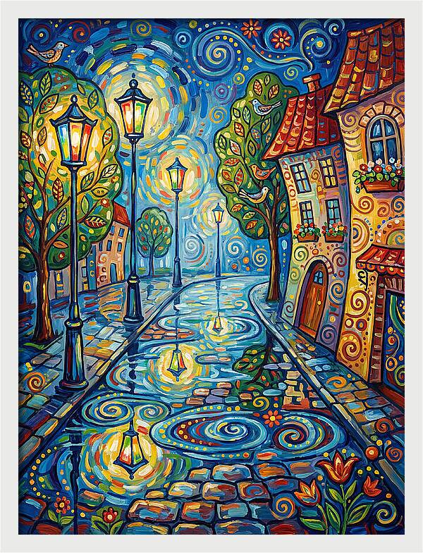 Colorful Nighttime Street Scene
