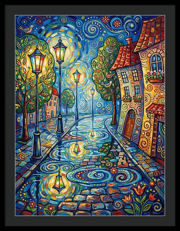 Colorful Nighttime Street Scene
