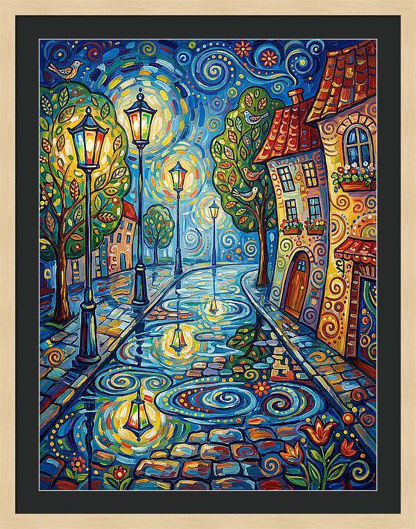 Colorful Nighttime Street Scene